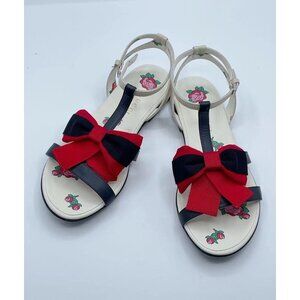 NIB Gucci Kids Leather Sandal With Web Bow in white Size 34